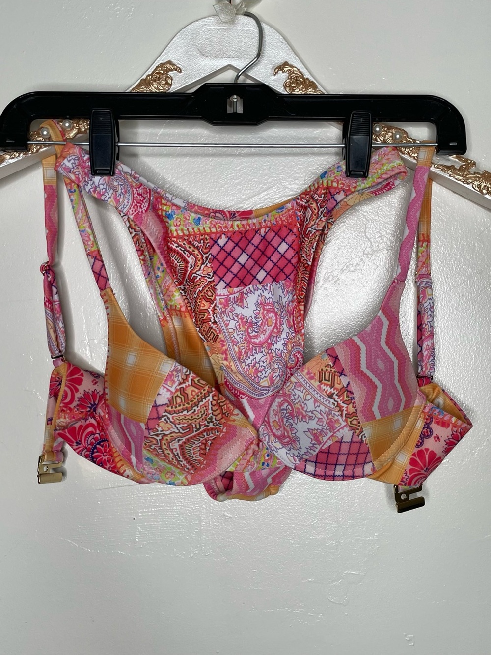 KULANI KINIS x HANNAH MELOCHE BANDANA PATCHWORK ORANGE & PINK HIGH CUT BIKINI XS